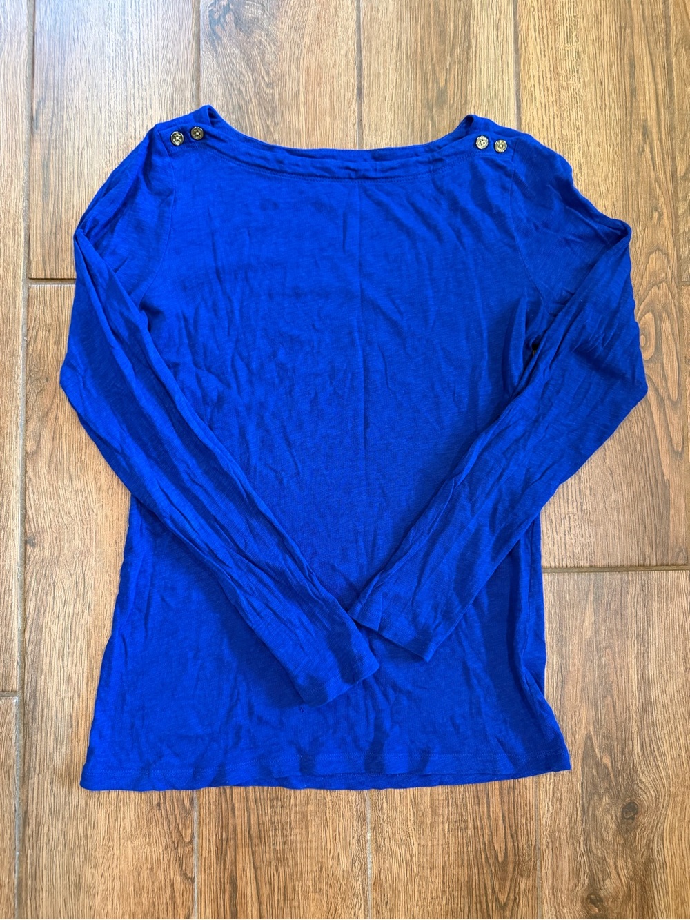 J. Crew Cobalt Long Sleeve Boatneck painter tee with Shoulder Buttons / small